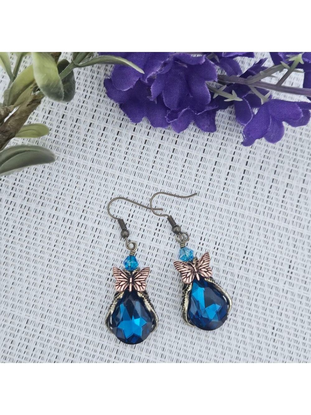 Vintage Style Butterfly Blue Dangle Earrings